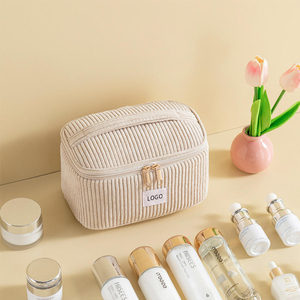 Set de Neceser de <span class=keywords><strong>Pana</strong></span> de Gran Capacidad Bolsa Portátil con Cremallera Elegante Rosa Multifuncional de Moda para Almacenamiento de Maquillaje - Product Image 4