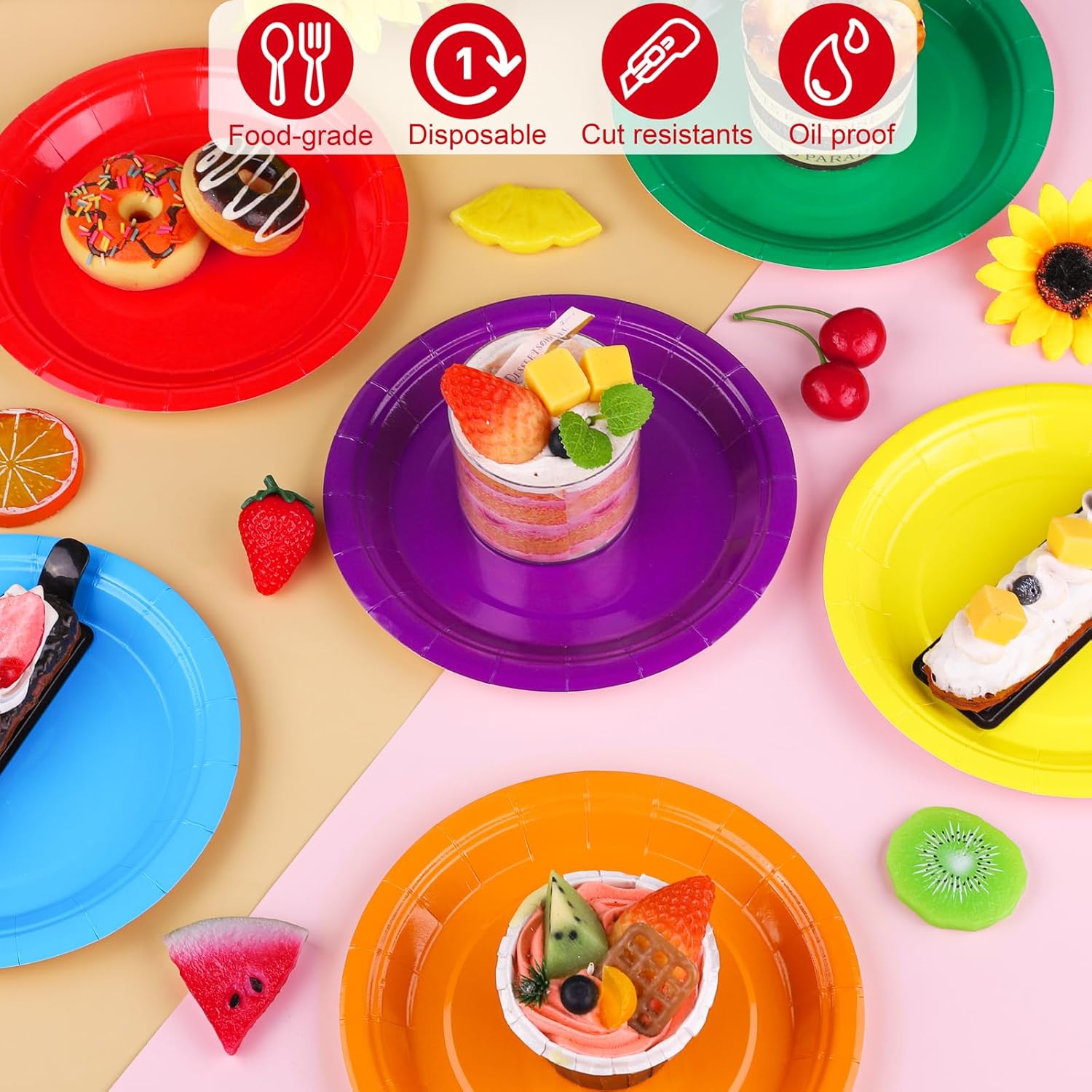 Wholesale 7 Inch Disposable Solid Color Party Paper Plates & Bowls Set for Birthday & Wedding Parties