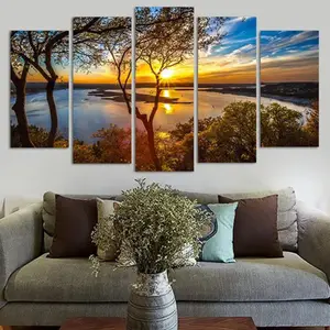 Lienzo de pintura de cascada para sala de estar, Panel decorativo personalizado, paisaje, imagen impresa, arte de pared de 5 piezas