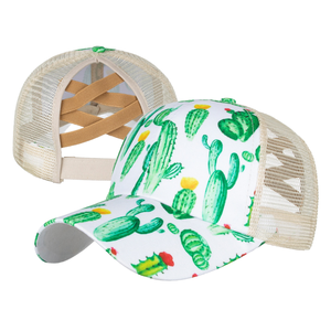 Gorra trucker de algodón Dobby ajustable con diseño de calavera azteca, cactus y crisscross, estilo vaquero, bohemio, étnico y deportivo. - Product Image 1