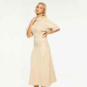 Nuovo <span class=keywords><strong>Abito</strong></span> <span class=keywords><strong>Lungo</strong></span> a Maglia con Mezze Maniche in Maglia a Trecce Caldo Color Kaki Autunno-Inverno 2025 - Product Image 2