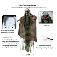 Décoration d'Halloween : squelette électrique, démon de la mort, fantôme suspendu, lumineux, avec effets sonores d'horreur, accessoires pour fête et maison hantée