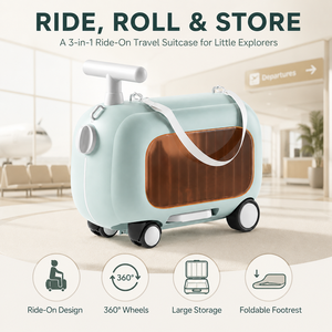 Valise de voyage 3-en-1 pour enfants avec roulettes pivotantes à 360° °   Valise pour enfant avec roulettes, repose-pieds pliable, grand espace de rangement, en PP et ABS - Product Image 2