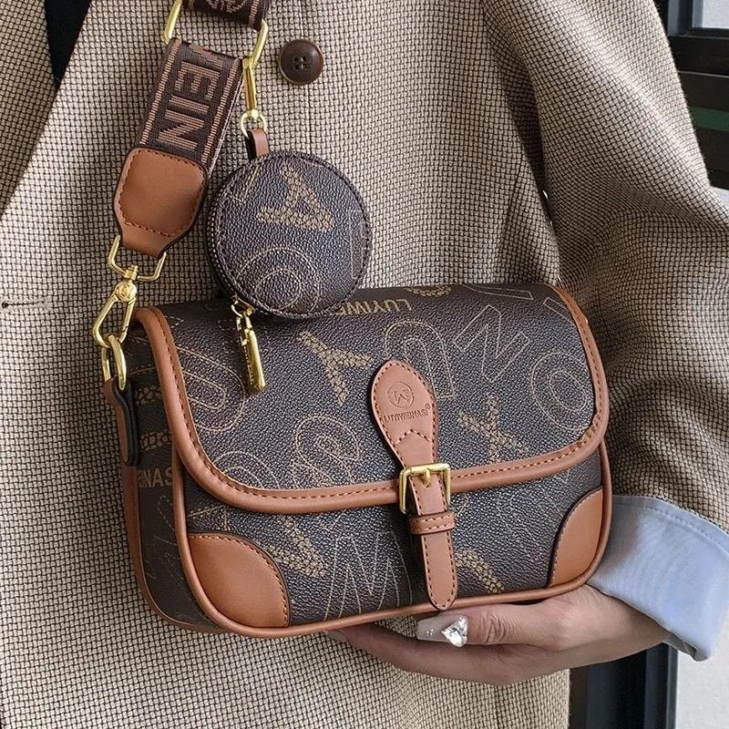 Female Coffee Flap Shoulder Bag Original Designer Letter Print Pu Leather Ladies Crossbody Bags Unique Women's Composite Handbag