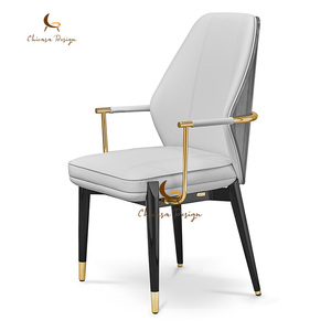 Custom Light Luxury <b>Dining</b> <b>Armchair</b> Gold Frame Leather Seat High End Designer Chair for Mansion Villa Furniture - Product Image 1