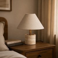 Lampe de table en pierre de travertin jaune style Wabi Sabi pour salon, chambre à coucher, hôtel, table de chevet