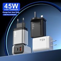 Adaptateur multi-ports 45W à coque argentée A+C pour téléphones mobiles Android, charge rapide QC3.0/PD, type C EU/US/UK