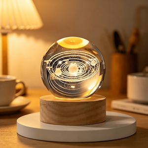 3D Art Crystal Ball Night <b>Light</b> Luminous Crystal Ball Decoration Solar System LED Night <b>Light</b> Desktop Home Decoration - Product Image 5