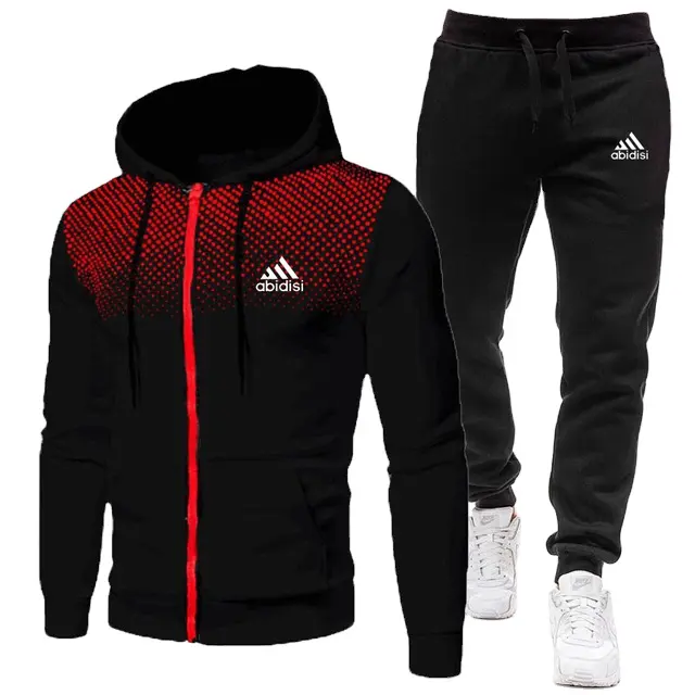 Conjunto de roupas masculinas para inverno, moletom com capuz estampado, zíper, casual, esportivo, calças de treino para homens, novo, 2021