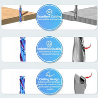 Fresa de carburo nano azul de 1/4 de pulgada y 2 filos HRC65 para router CNC, cortador de fresado OEM para madera, plástico y aluminio