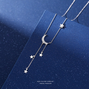 <span class=keywords><strong>Collana</strong></span> stella luna serie S925 in argento Sterling <span class=keywords><strong>collana</strong></span> femminile di lusso con nappa e nappa in argento con pelle sicura girocollo regali - Product Image 3