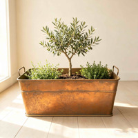 Jardinière rectangulaire en cuivre antique avec poignées, pot de fleurs vintage en métal pour décoration intérieure et extérieure, jardin, maison