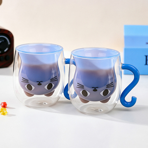 Caneca de Chá Criativa Resistente ao Calor para Crianças, em Formato de Gato Fofo, 250ml, Copo de Vidro de Parede Dupla com Alça para Café - Product Image 2