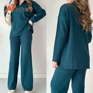 Qualité supérieure Couleur unie Loose Under Spread Fork Knitwear Ensemble deux pièces pour femme - Product Image 4