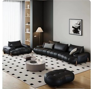 Juego de Sofás de Cuero Italiano de Primera Capa, Diseño Minimalista de Moda, con Gran Arco Profundo, Ideal para Hoteles y Apartamentos Pequeños, Forma Especial, Confortable - Product Image 6