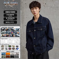 Veste en jean délavé foncé pour homme, coupe décontractée, style camionneur, en denim de coton de haute qualité, streetwear, vêtement d'extérieur, fabriquée en Chine