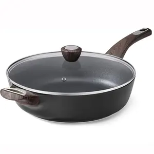 Nonstick 12 Inch Large Skillet Pan Induction Cookware Saute Pan with Lid Non Toxic Cooking Pan with Helper Handle