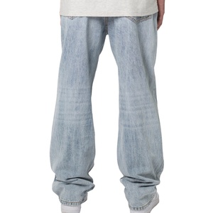 Yüksek kalite OEM gevşek Fit maymun yıkanmış açık mavi Denim özel katı erkekler geniş bacak Baggy kot - Product Image 6