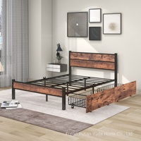 Lit double moderne et simple de 1,5 m avec cadre métallique épaissi, durable, doté d'un tiroir pratique pour chambre à coucher et dortoir