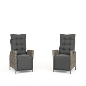2 sillas reclinables de poliratán gris con reposapiés, muebles de jardín para exteriores, diseño contemporáneo - Product Image 1