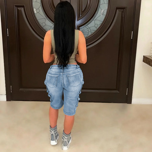 Peeqi LD2405 été nouveau femmes ample <span class=keywords><strong>jean</strong></span> Denim Shorts décontracté Cargo poche lavé Shorts grande taille ample Denim Shorts femmes - Product Image 3