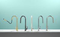 Robinet de cuisine moderne en or brossé avec douchette extractible et flexible pour évier