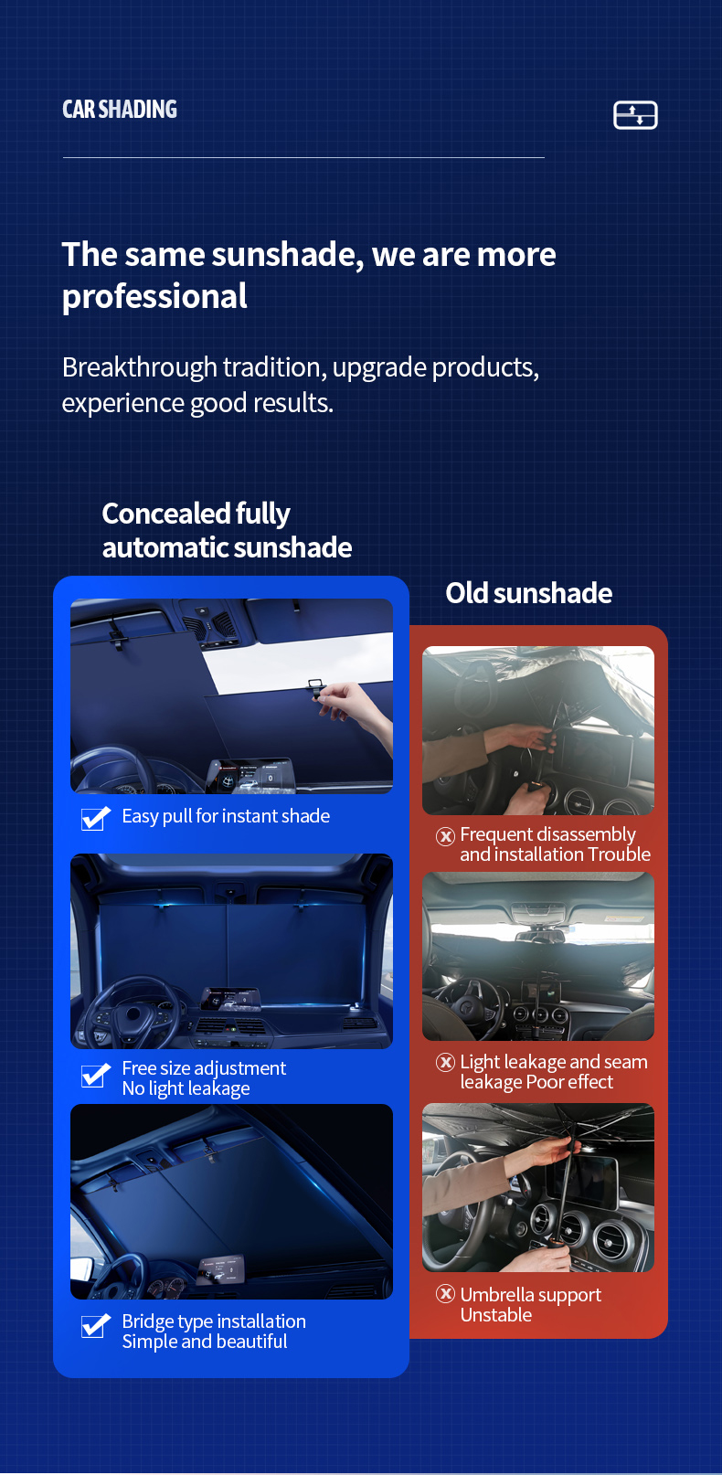 Fifth car Windshield Sunshade, Fifth , Oxford sun shield, sun block 0 light transmission, 80-140cm retractable