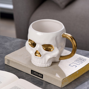 DAMAI Happy Halloween Hit 3D Sculpted White Black Skull Mug Ghost Ceramic Party Cups for Halloween Tableware & Decorations - Product Image 3