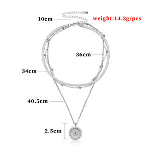 Bijoux mode pendentif rond polyvalent pour femmes collier de chaîne de perles multicouche simple unique - Product Image 4