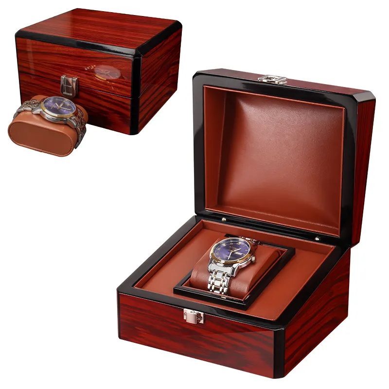 Luxury OEM/ODM Factory In Stock wood High Quality Gloss Painted Wooden Single Watch Box for Gift Men's Watches