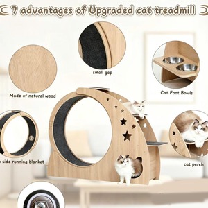 Roue d'exercice pour chat en bois naturel avec abri et gamelles, tapis épais, piste silencieuse, équipement <span class=keywords><strong>de</strong></span> fitness intérieur pour animaux <span class=keywords><strong>de</strong></span> compagnie - Product Image 6