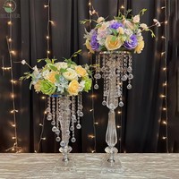 Support de fleurs en acrylique en cristal clair centres de mariage, Vase de lustre de décorations de route en acrylique pour la réception de mariage