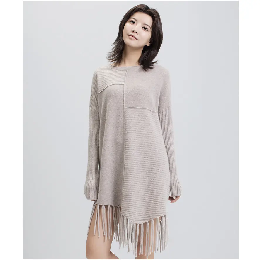 Новинка 2019, женские стильные зимние платья-свитеры из кашемира с длинным рукавом и круглым вырезом