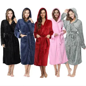 Womens Plush Soft Robe Fluffy  Warm  Fleece Sherpa Shaggy Bathrobe