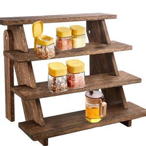 Wooden Multi Tiered <b>Shelving</b> <b>Unit</b> Charcoal Colored Standing <b>Storage</b> Rack For Desktop Display And Organization - Product Image 5