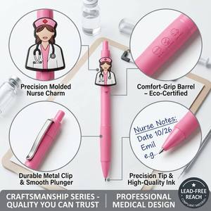 Penna Retrattile Personalizzata con Patch in Silicone a Cartone Animato, Due Stili per Palestra e Medicina, Penna in Plastica Rosa Opaca per Cancelleria Promozionale - Product Image 3