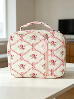 Sac de toilette personnalisé pour femmes, imprimé fleurs roses, matelassé, rembourré, sac de maquillage portable, sac de toilette de voyage pour femmes