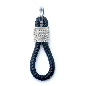Rhinestone Leather Rope Keychain Handwoven Leather Keychain Car Keyring Pendant Accessories Luxury Diamond PU Leather <b>Key</b> <b>Chains</b> - Product Image 2