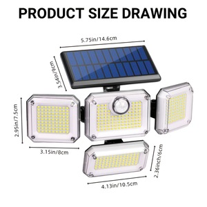 Baifeng Solar <b>Led</b> Wall <b>Light</b> 4 Head Remote Control <b>Motion</b> <b>Sensor</b> Outdoor Garden Garage Lamp - Product Image 4