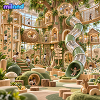 Équipement de terrain de jeu intérieur : Aventure en forêt avec maison dans les arbres pour cafés ludiques, structure multi-niveaux, service d'installation, tapis de trampoline