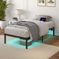 Cadre de lit pliant en fer minimaliste moderne avec éclairage, taille simple, pour chambres à louer et appartements