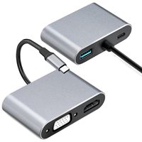 Convertidor USB-C a /VGA 4K de Aleación de Aluminio, Expansión de Datos Multipuerto Portátil para Laptop, en Stock
