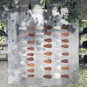 Couteau à fromage en acier inoxydable avec manche en bois d'acacia, fourchette à fromage plate étroite, petite spatule, écologique, compatible lave-vaisselle - Product Image 3