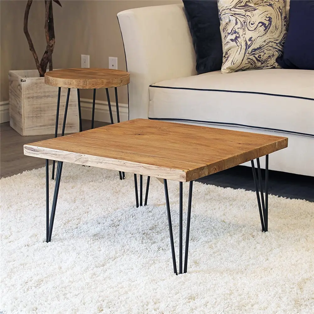 Table basse en forme d'orme, de forme carrée et vintage, Table d'appoint pour salon et chambre à coucher