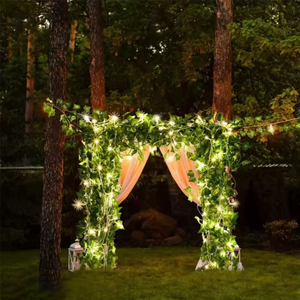 Lampes de jardin solaires à LED avec <span class=keywords><strong>guirlande</strong></span> de feuilles vertes artificielles blanc chaud pour l'intérieur et l'extérieur. - Product Image 4