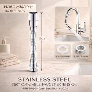 Extension de <span class=keywords><strong>robinet</strong></span> en acier inoxydable poli 20 cm 360 °   Adaptateur pivotant 2 pièces pour filtre à eau de <span class=keywords><strong>robinet</strong></span> à rotation libre, tête de pulvérisation pour salles de bain - Product Image 2