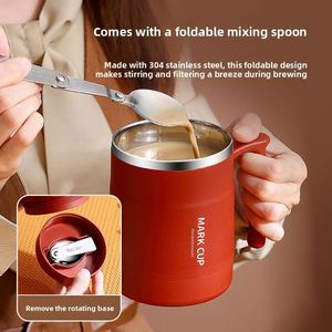Mug isotherme en acier inoxydable 304, tasse à café portable avec cuillère et couvercle, cadeau pour la maison et le bureau - Product Image 3