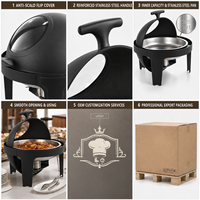 Chauffe-Plat LQ 6L Noir Rond avec Couvercle en Verre Hydraulique, en Acier Inoxydable Épaissi pour le Maintien au Chaud des Aliments, Idéal pour les Petits-Déjeuners d'Hôtel (Vente en Gros)