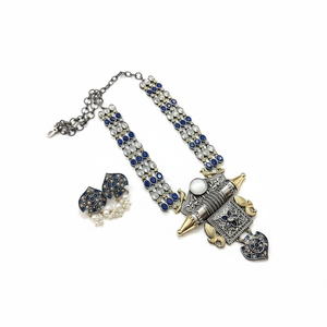 Two Tone Pota Stone <b>Long</b> Necklace Set for Women Traditional Ethnic Fine Jewelry for Weddings and Festive Wear - Product Image 2