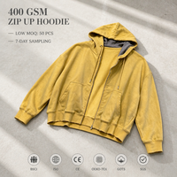 Sweat à capuche zippé RAMAX 400GSM jaune délavé, ourlet brut vieilli, coupe oversize, imprimé streetwear, pour homme, personnalisable OEM ODM, vente en gros